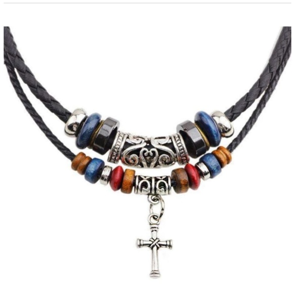 Cross Beaded Leather Necklace 🦋 - Picture 2 of 3
